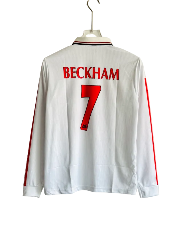ENGLAND 1998/99 WHITE BECKHAM POLO EMBROIDERY FULL SLEEVES